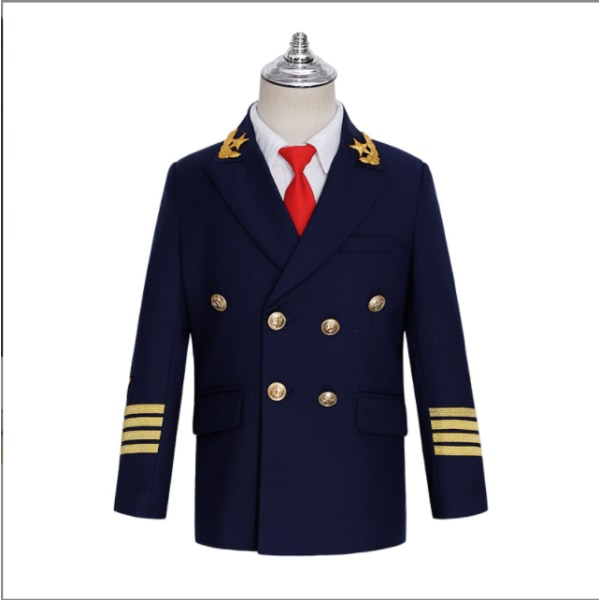 Kostym pojkar kapten uniform pilot klänning 130cm