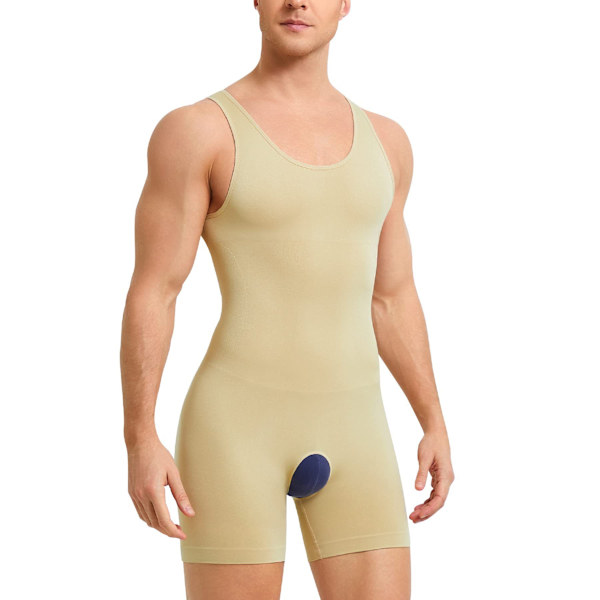 Män Sleeveless Full Body Shaper Underkläder Slank Kompressions Bodysuit Shapewear Skin M