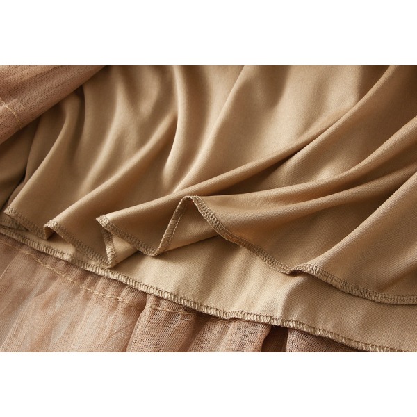 Skjørt for kvinner med elastisk midje og lagdelt netting Brown M
