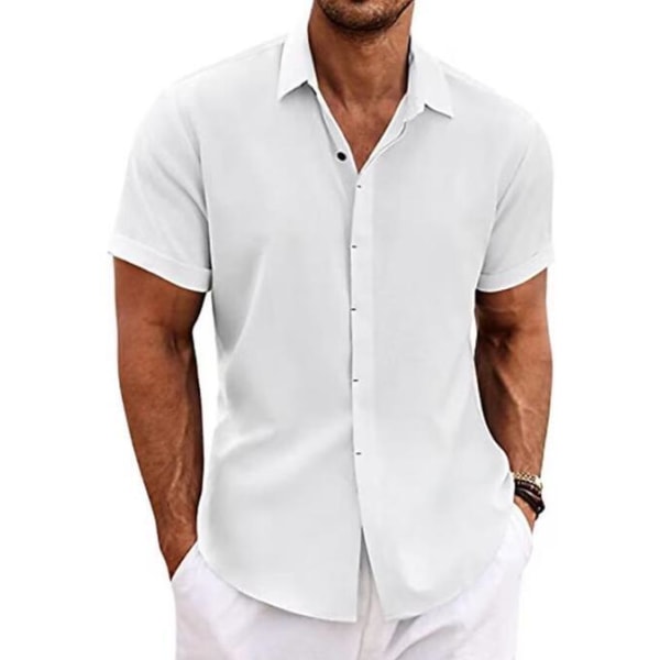 Lös enfärgad kortärmad skjorta för män White 3xl