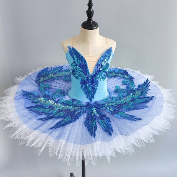 Jente-skjørt-trikoer Swan Dance Opptre Kostymer Blue 130cm