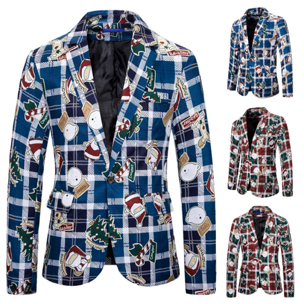 Herre Juleblazer Stygg X-Mas Ferie Trykk Dressjakke Blue M