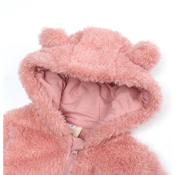 Jumpsuit med huva i fleece för nyfödd pink 3 M