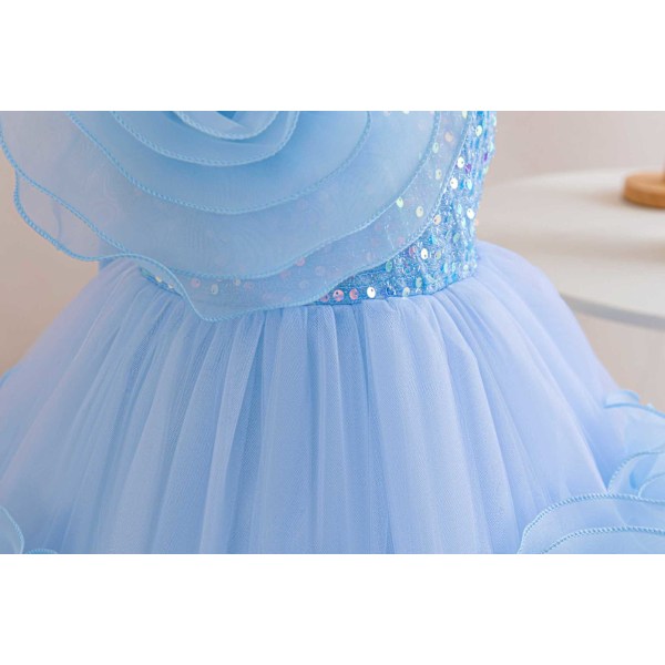 Flicka Tredimensionella Blommor Mesh Prinsessklänning Baby Flicka Blomsterflicka Bröllopsklänning blue 110cm