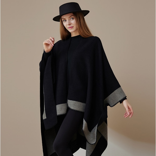 Retro Tofs Poncho Sjal Cape Wraps för kvinnor black3
