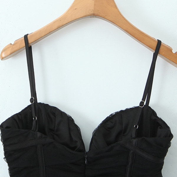 Dame Spaghetti Strap Kjoler Puffy Kage Kjole Mini Mesh Rygløs Kjole black M