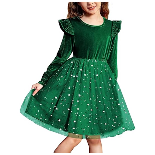 Tutu-klänning i sammet för små flickor, långärmad med volanger Green 110CM