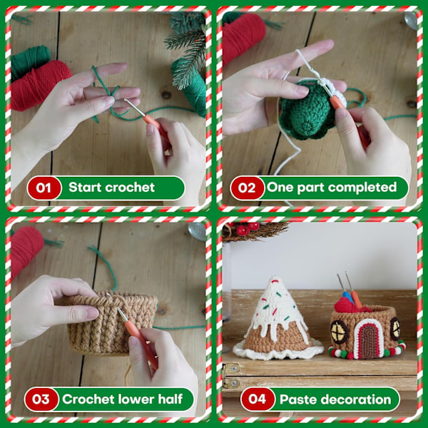 Joulukuusen karkkipussin kori virkkauspaketti aloittelijoille Christmas house