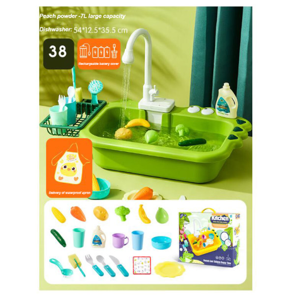 Diskbänk Play Set Diskmaskin Leksaker för barn green