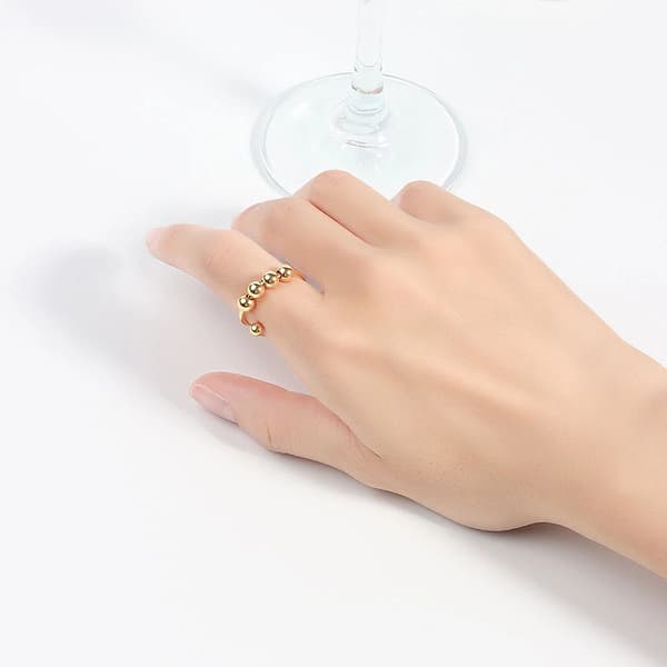 Justerbar Fidget Ring til Kvinder Rustfrit Stål Fingerring Tilbehør Roterende Perler Massage Stresslindring Silver