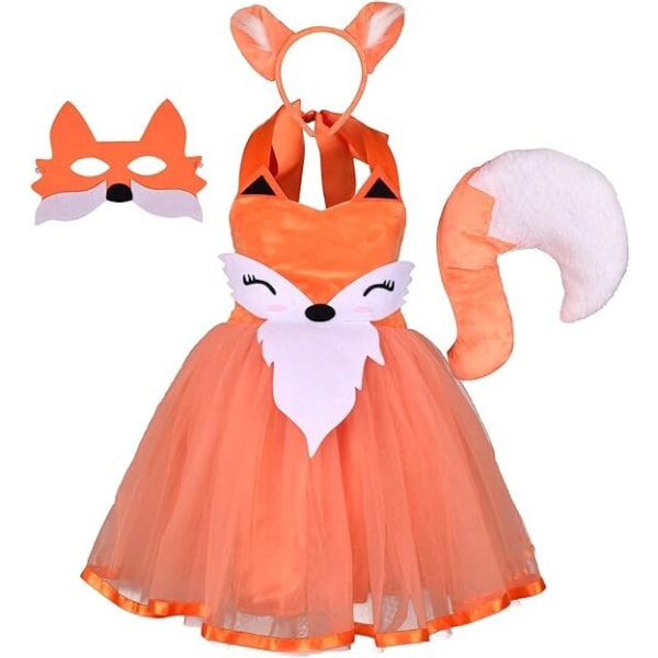 Toddler Kids Girl Safari Theme Fox Costume Tutu Klänning med öron Pannband Svans för Cosplay 11/12Y