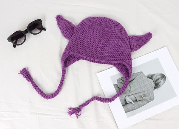Vinter Koselig Kattøre Strikket Lue Purple