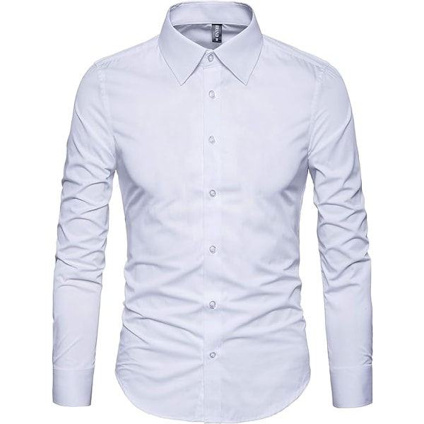Miesten Slim Cotton Pitkähihainen Napit-Paita White M