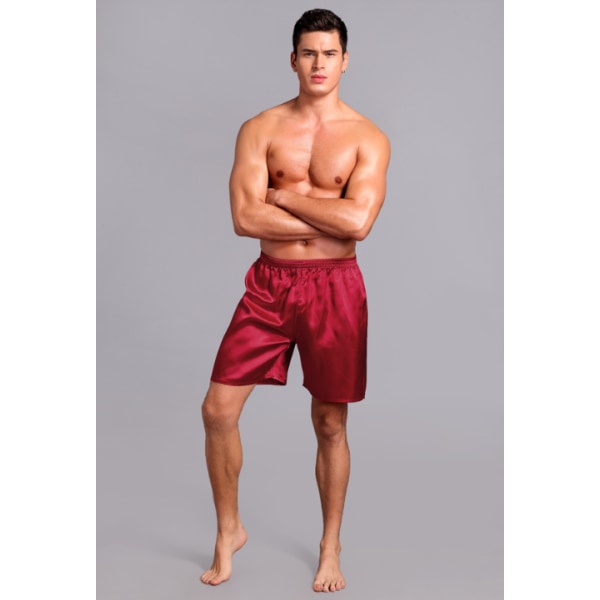 Menn Satin Pyjamas Boxer Shorts med Elastisk Midje Red XL