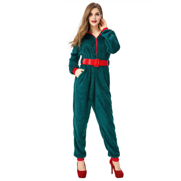 Kvinnor Jultomte Pyjamas Plysch Hooded Jumpsuit S