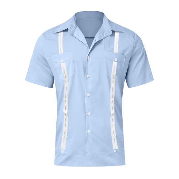 Kortärmad kubansk Guayabera-skjorta för män, Casual Beach Button Down-skjortor BLACK 3XL