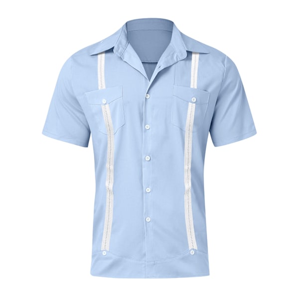 Miesten lyhythihainen Cuban Guayabera -paita, Rento Rannan Napit GRAY M