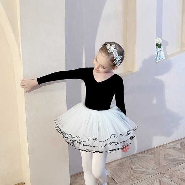 Jentebarn Langærmet Leotard Dans Balletkjole Black 130cm