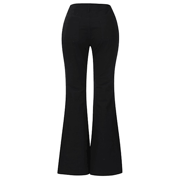 Utsvängda jeans för dam, hög midja med knappar, vida byxor med utsvängd nederkant black S