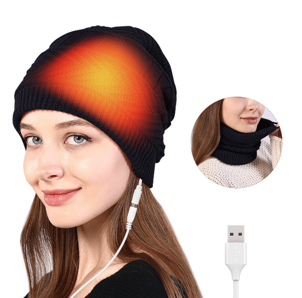 USB uppvärmd halsduk stickad mössa black