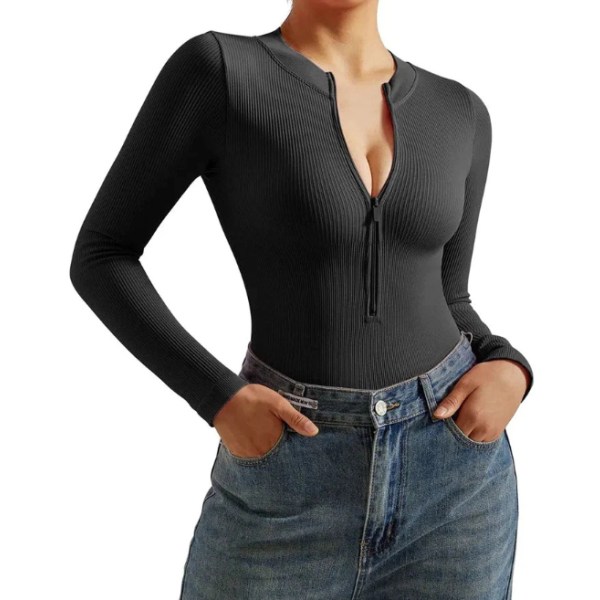 Naisten Ribbed Deep V Seksikäs Bodysuit-Paita L