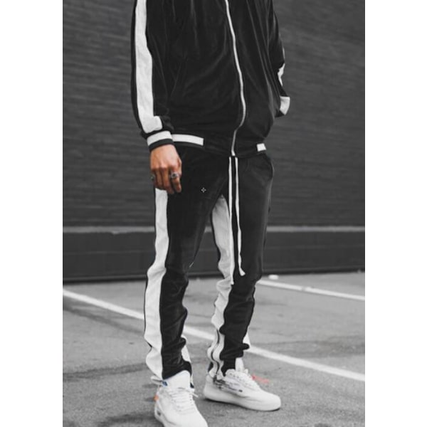 Herrar Gyllene Sammet Clash Färg Sport Casual Suit Black M
