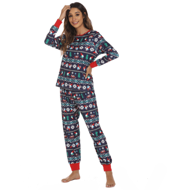 Set för kvinnor, jul Set långärmade print blue L
