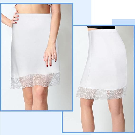 Underskjørt for kvinner under kjoler med blondekant white XL