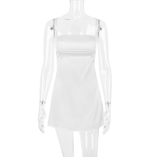 Dam 2024 Summer Square Neck Bodycon Miniklänning Sexig Ruched Ärmlös white S