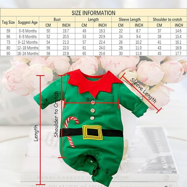 Babykläder för pojkar och flickor, Jultomten Kostym, 1:a Juloutfit med Hatt, Storlek 0-24 Månader Green 90
