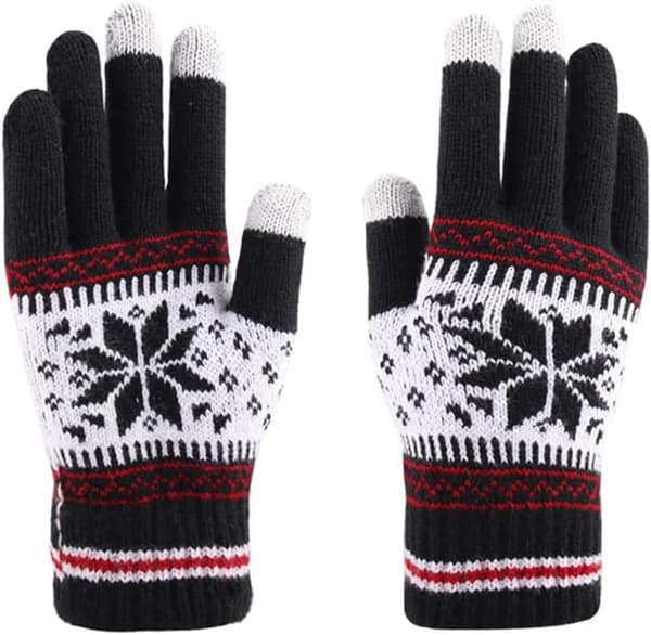 1 Par Touchscreen-Vantar Vinter Snöflinga Tryck Vinter Tjocka Stickade Vantar Black
