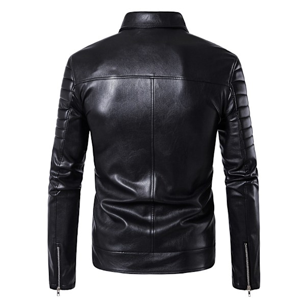 Mænds PU Læderjakke Casual Bæltet Kunstlæder Motorcykeljakke 3XL