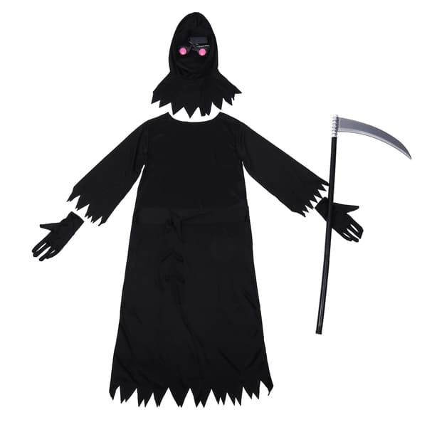 Grim Reaper Halloween-kostym med lysande röda ögon L