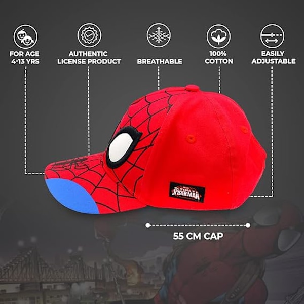 Spiderman Baseballcaps for Gutter med Justerbar Stropp Red 2