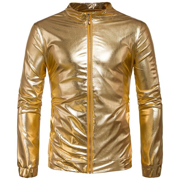 Mænds Stående Krage Zip Langærmet Sequin Jakke Golden M
