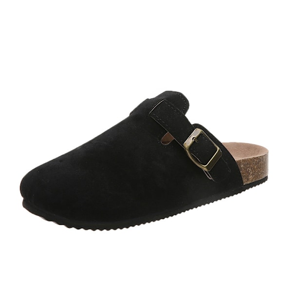 Mules för Kvinnor, Platta Skor, Bekväma Rundtåade Loafers utan Hälkappa black 44