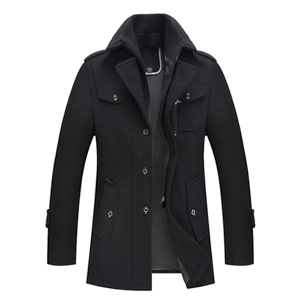 Enkelknäppt Military Peacoat i ull för män black L