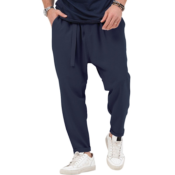 Herr Haremsbyxor Elastisk midja Lös hippiebyxa Navy M