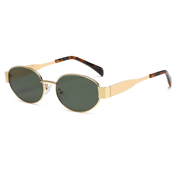 Ovale solbriller, stilige polariserte nyanser for hverdagsbruk, retro metallrammer Gold Green