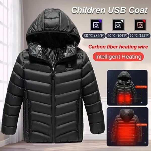 Uppvärmd jacka för barn USB Charge Warm Jacka Black 130cm