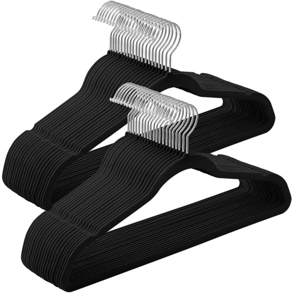Halkfria sammetshängare, Kostymhängare (10-pack) black