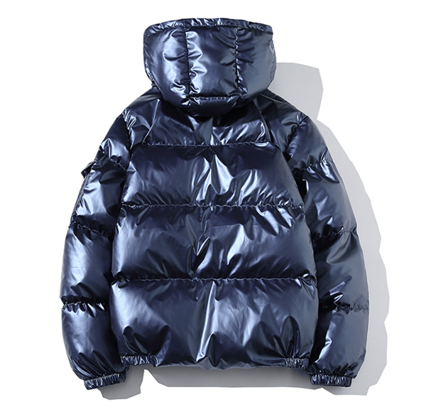 Casual Hooded Metallic Shiny Short Coat för män blue L