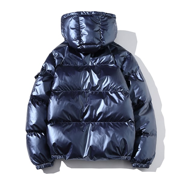 Casual Hooded Metallic Shiny Short Coat för män blue XL
