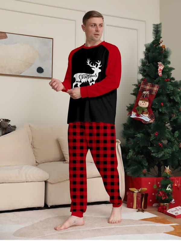 Julepyjamas med Sød Hjorteprint - Langærmet PJS Sæt Dad L