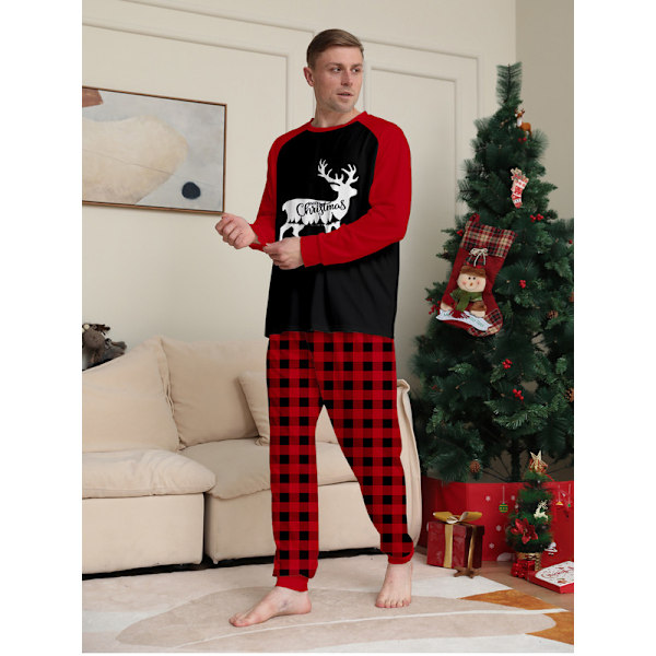 Julpyjamas med söt ren-print, långärmad pyjamasuppsättning Dad 4XL