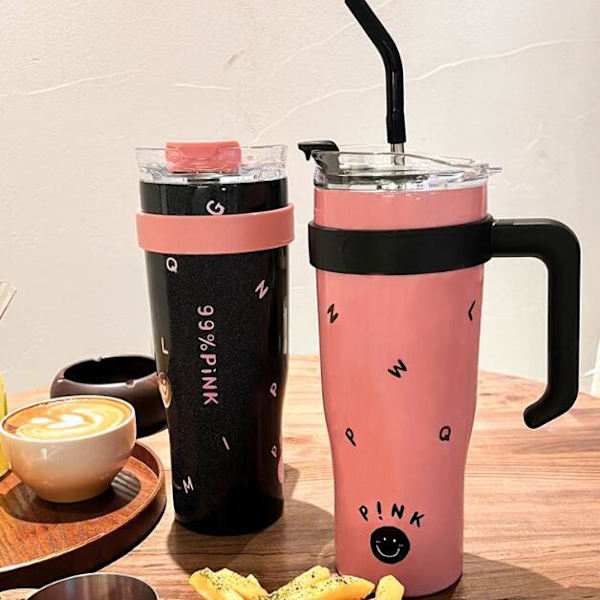 1200ML Håndholdt Stor Kapacitet Rustfrit Stål Kande Pink