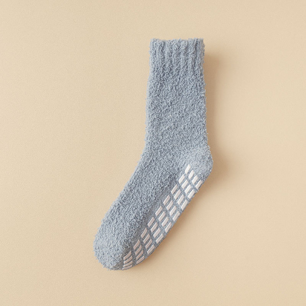 Vinter Fluffy Slippersokker, Bløde Sovesokker 1 Par Grey Blue
