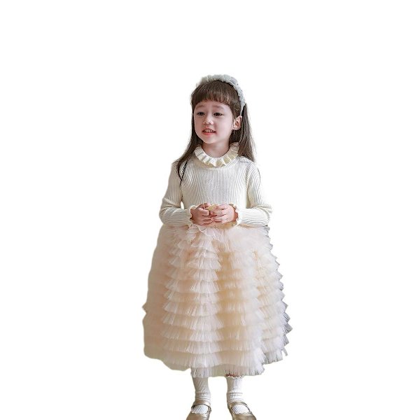 Tyttöjen pitkähihainen neulottu mekko White 140cm