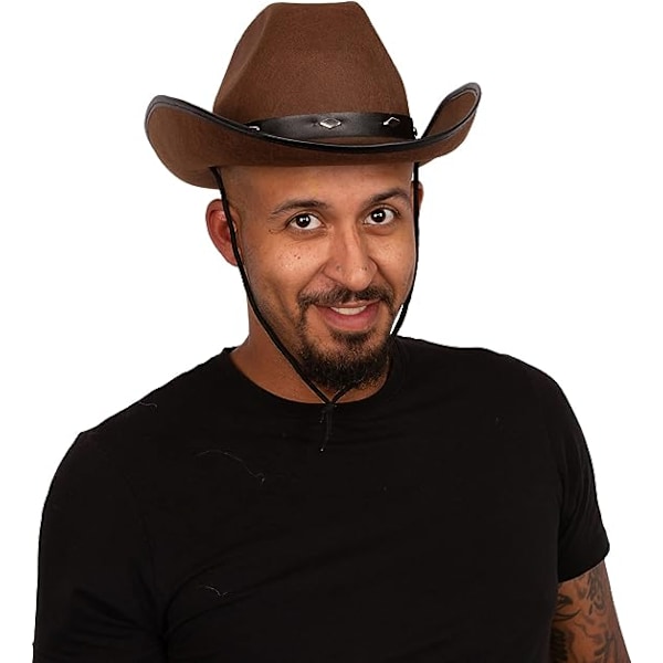 Cowboyhat til Mænd & Kvinder - Sort Filthat med Nitter Brown