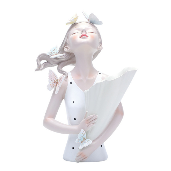 Flickor Figurer Blomvas, Resin Flickor Staty Skulptur Blomkrukor white